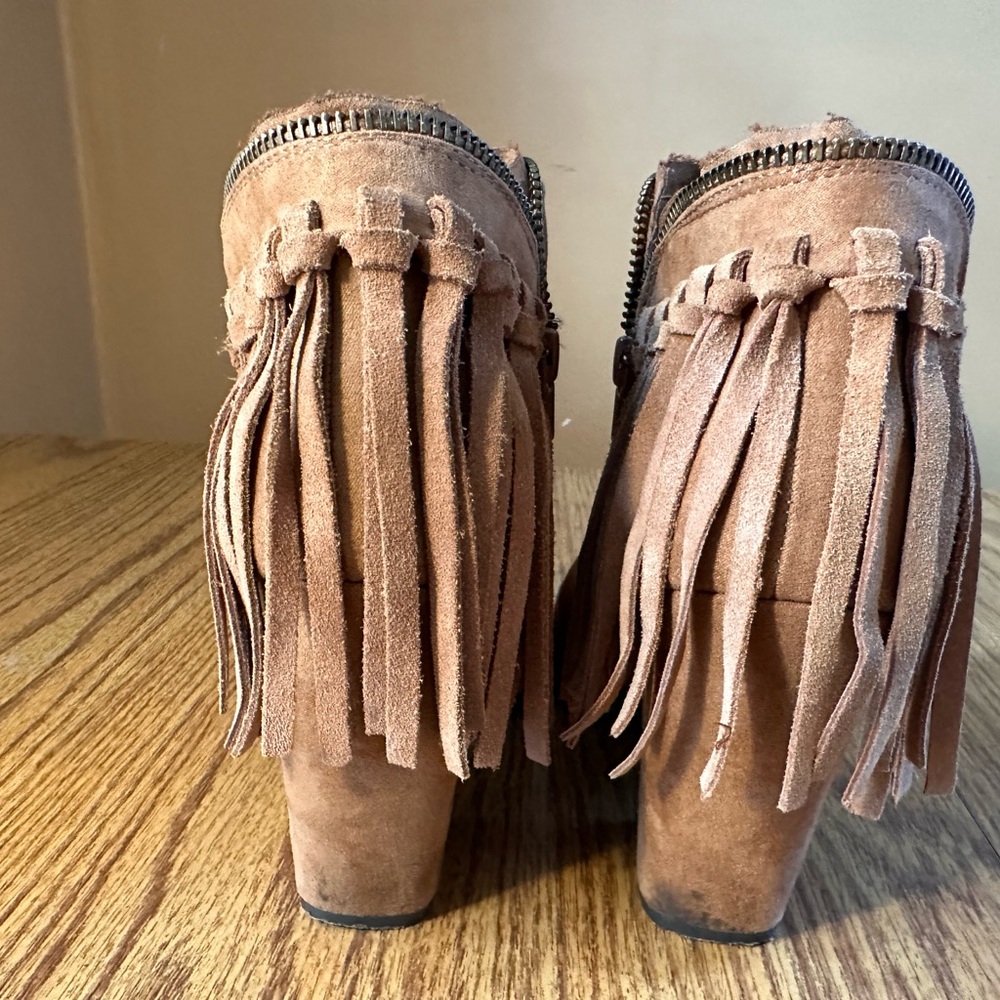 DV by Dolce Vita Tan Suede Fringe Heeled Boots - Picture 4 of 16